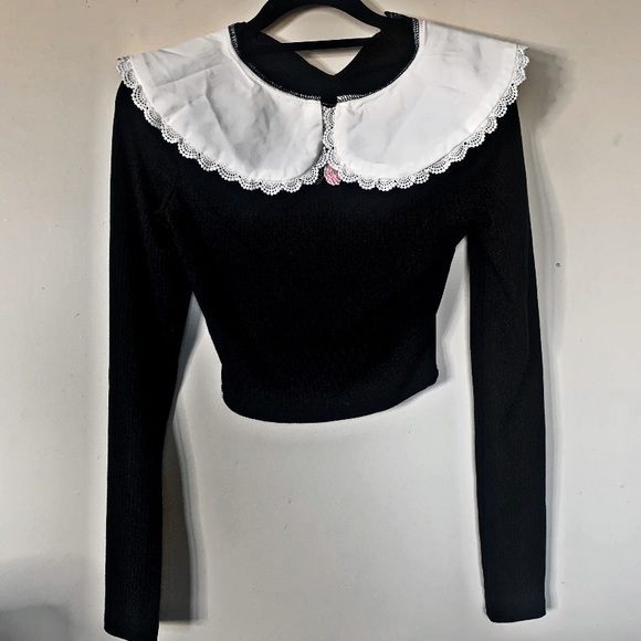 Black Long Sleeve Embroidery Coquette Shirt - Picture 4 of 11